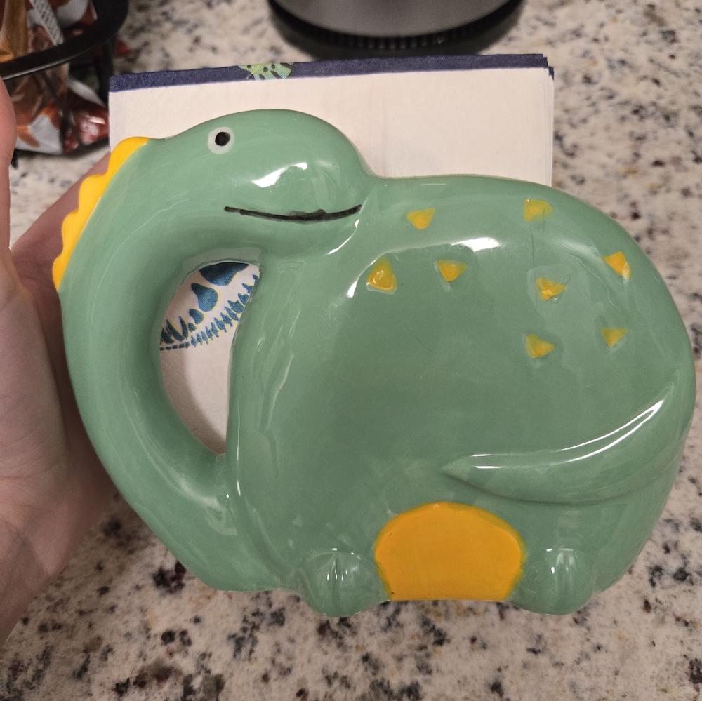 Green Dinosaur Ceramic Napkin Holder